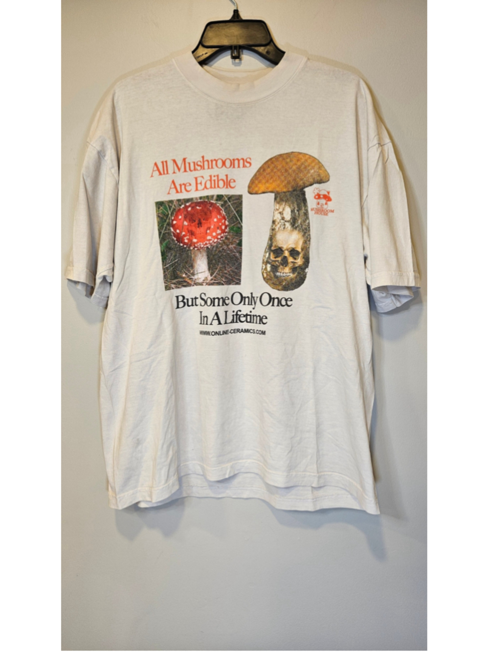 Online Ceramics All Mushrooms Are Edible Haunted Wagon T Shirt Large Skull